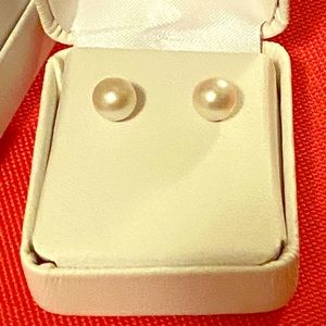 Pearl Earrings White 10mm 14k studs white gold New